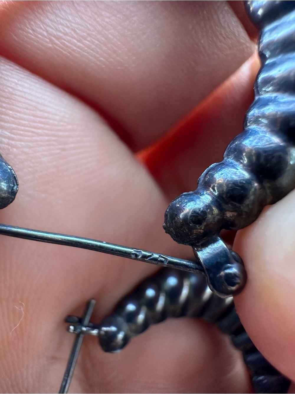 Sterling Silver Ribbed Hoop Earrings - Blackened Finish - Picture 4 of 5